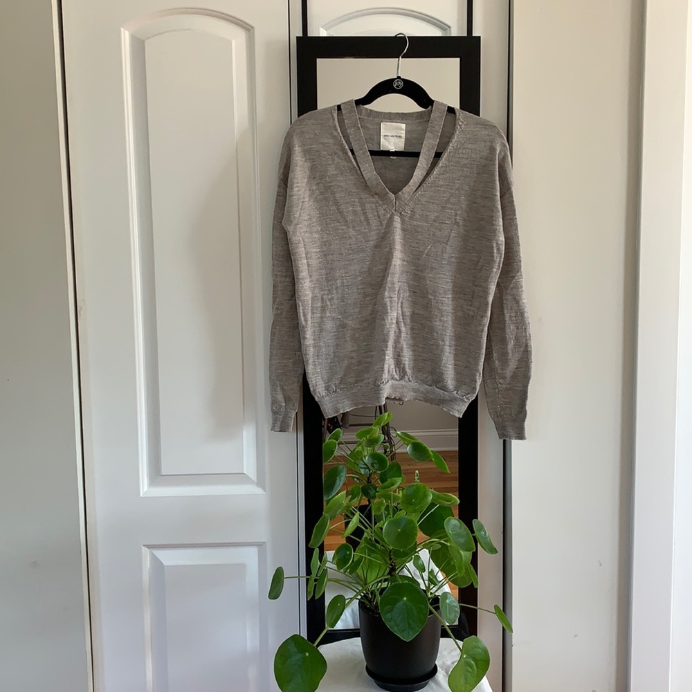 Avec Les Filles V-Neck Cut Out Wool Sweater
